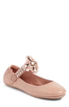 Women's Tory Burch Minnie Embellished Convertible Strap Ballet Flat M - Beige