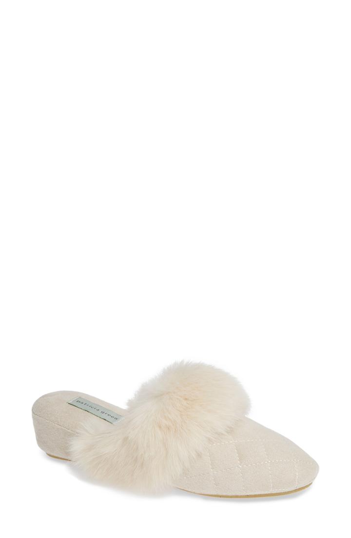 Women's Patricia Green Josephine Genuine Rabbit Fur Trim Slipper M - Beige