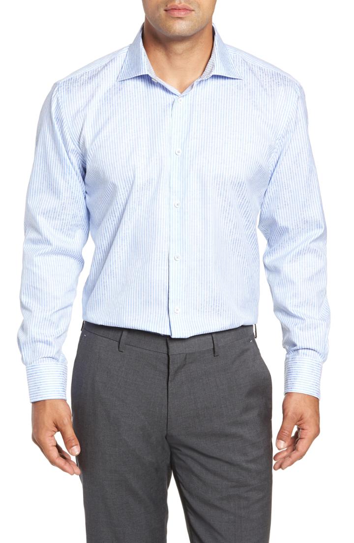 Men's Bugatchi Trim Fit Stripe Dress Shirt .5 - Blue
