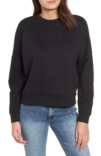 Women's Obey Annie Logo Cotton Blend Crewenck Sweatshirt - Black