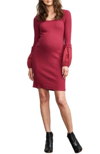Women's Maternal America Poet Sleeve Ribbed Maternity Dress - Purple