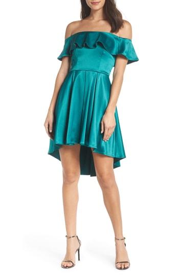 Women's Sequin Hearts Off The Shoulder Satin High/low Cocktail Dress - Green