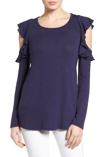 Women's Pleione Ruffle Cold Shoulder Top - Grey