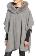 Women's Fleurette Wool Poncho With Genuine Fox Fur Trimmed Hood - Grey