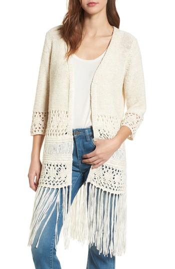 Women's Blanknyc Fringe Hem Cardigan - Ivory