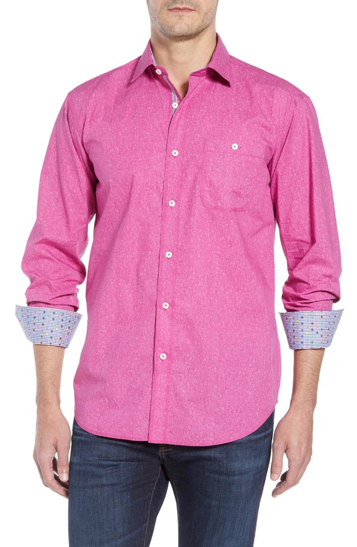 Men's Bugatchi Shaped Fit Textured Sport Shirt - Pink