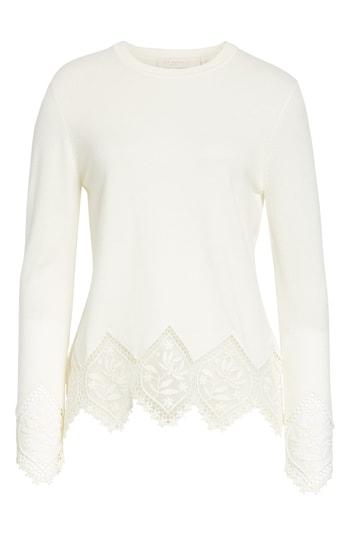 Women's Ted Baker London Aylex Lace Detail Wool Cashmere Blend Sweater - Ivory