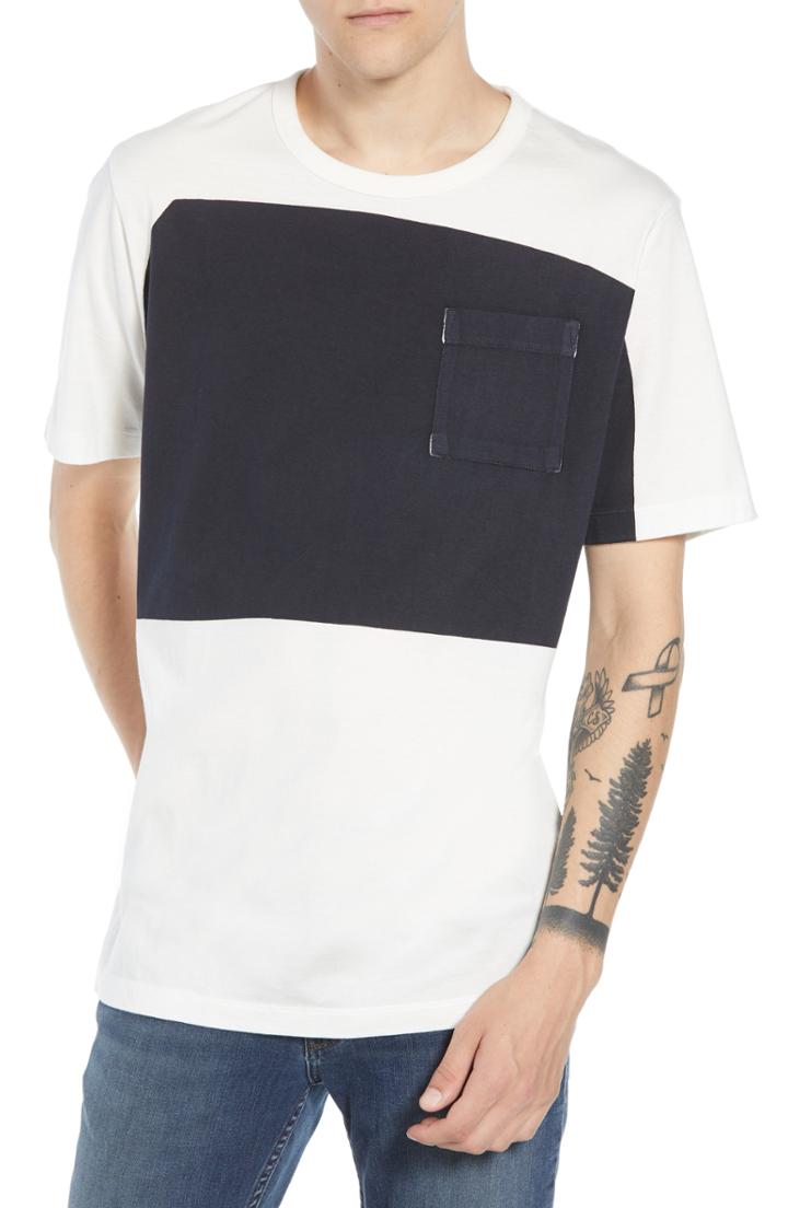 Men's French Connection Asymmetrical Colorblock Pocket T-shirt, Size - White