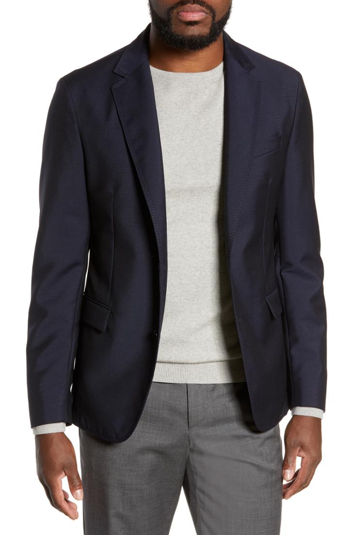 Men's Boss Nailen Trim Fit Wool & Mohair Blazer R - Blue