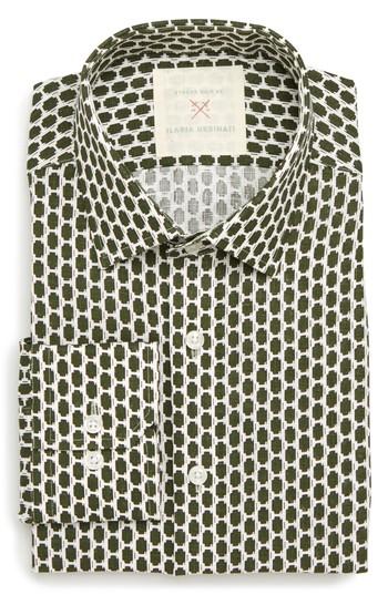 Men's Strong Suit By Ilaria Urbinati Edmond Slim Fit Print Dress Shirt .5l - Green
