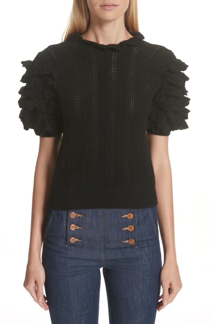 Women's Ulla Johnson Amie Ruffle Sleeve Cashmere Sweater