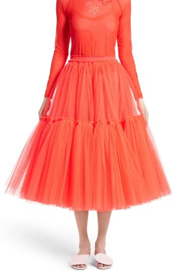 Women's Molly Goddard Gathered Tulle Skirt Us / 12 Uk - Red
