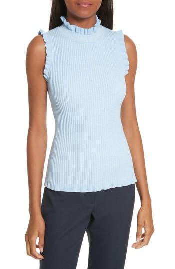 Women's Milly Ruffle Edge Ribbed Shell, Size - Blue