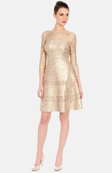 Women's Kay Unger Metallic Lace Fit & Flare Dress