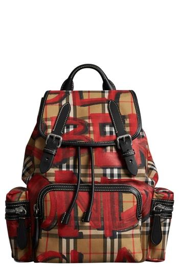 Burberry Medium Graffiti Print Vintage Check Canvas Rucksack - Black