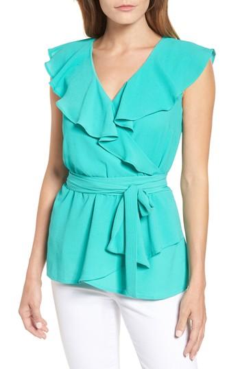Women's Halogen Ruffled Tie Waist Top - Green