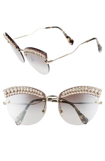 Women's Miu Miu Scenique Evolution 65mm Oversize Rimless Cat Eye Sunglasses - Pale Gold Gradient Mirror