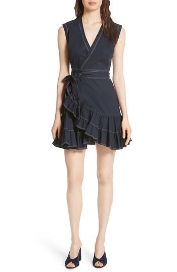 Women's Rebecca Taylor Sleeveless Cotton Poplin Wrap Dress - Blue