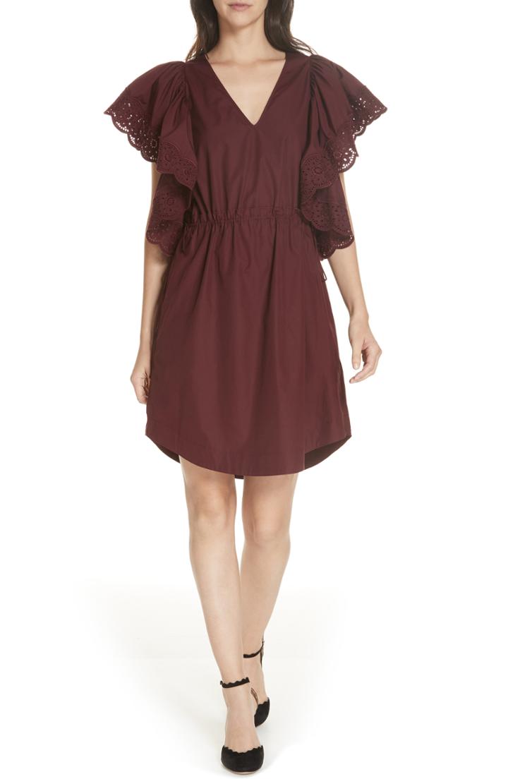 Women's See By Chloe Eyelet Ruffle Sleeve Dress Us / 42 Fr - Purple