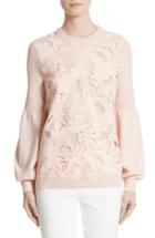 Women's Lela Rose Lace Trim Puff Sleeve Sweater - Pink