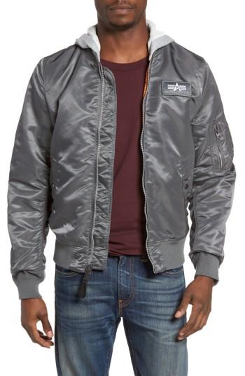 Men's Alpha Industries Lightweight L2-b Flight Jacket With Knit Hood, Size - Grey