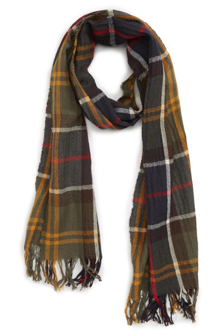 Men's Barbour Superfine Tartan Lambswool Scarf, Size - Green