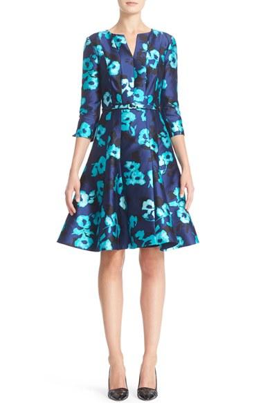 Women's Oscar De La Renta Floral Print Silk Blend Dress