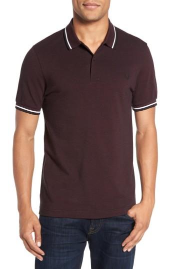 Men's Fred Perry Extra Trim Fit Twin Tipped Pique Polo, Size - Burgundy