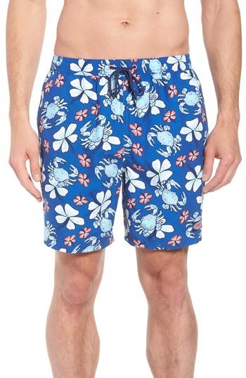 Men's Vineyard Vines Chappy Crab Floral Swim Trunks, Size - Blue