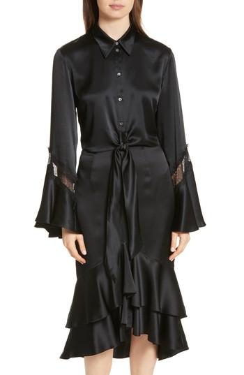 Women's Cinq A Sept Genevieve Lace Inset Silk Satin Top - Black