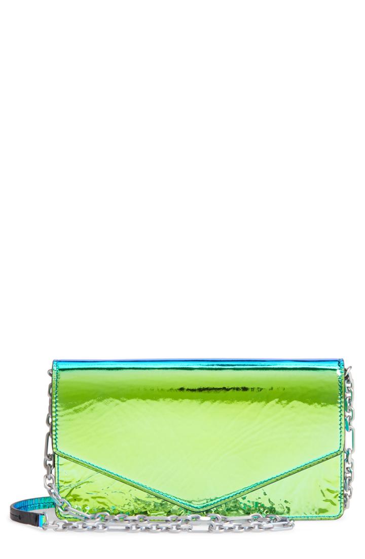 Women's Maison Margiela Iridescent Faux Leather Wallet On A Chain - Blue/green
