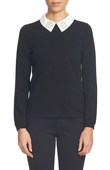 Women's Cece Embellished Contrast Collar Sweater