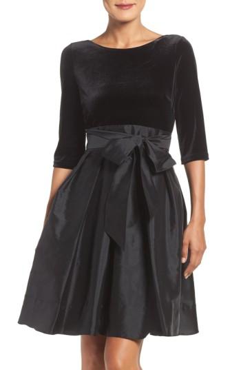 Women's Adrianna Papell Velvet & Taffeta Fit & Flare Dress