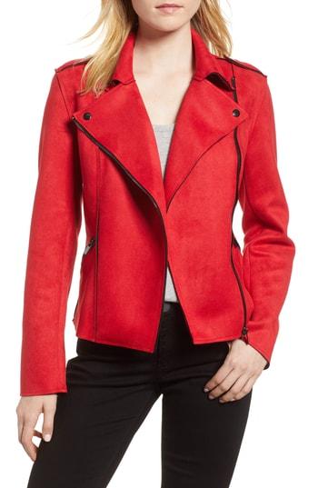 Women's Kut From The Kloth Haddie Faux Suede Moto Jacket - Red