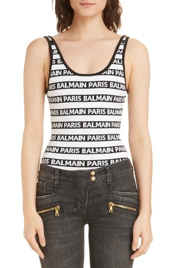 Women's Balmain Ticker Logo Bodysuit Us / 34 Fr - Black