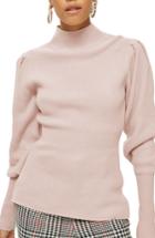 Women's Topshop Puff Sleeve Funnel Neck Sweater Us (fits Like 0) - Pink