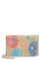 Chelsea28 Embroidered Woven Straw Clutch - Blue