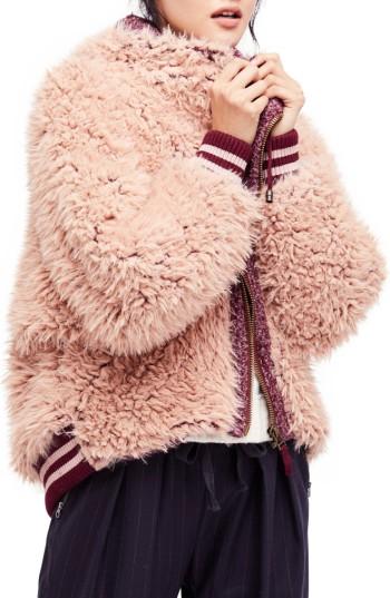 Women's Free People Faux Fur Dolman Jacket /small - Purple