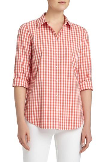 Women's Lafayette 148 New York Paget Gingham Blouse - Red