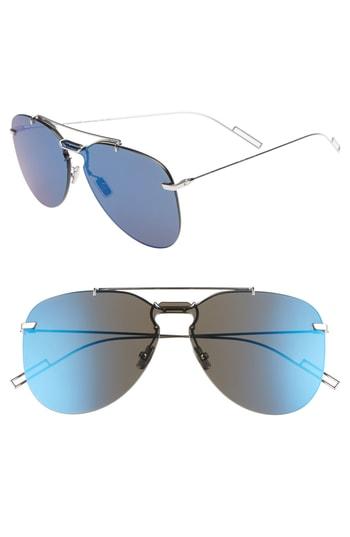 Men's Dior Homme 69mm Mirrored Aviator Sunglasses - Palladium/blue