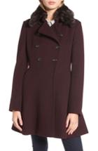 Women's Via Spiga Double Breasted Coat With Faux Fur Collar - Red