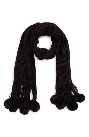 Women's Echo Wrap With Genuine Rabbit Fur Poms, Size - Black