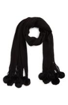Women's Echo Wrap With Genuine Rabbit Fur Poms, Size - Black