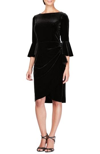 Women's Alex Evenings Bell Sleeve Velvet Dress - Black