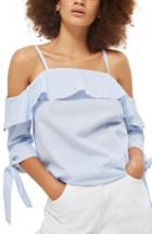 Women's Topshop Stripe Cold Shoulder Top Us (fits Like 0) - Blue