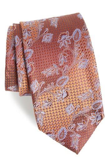Men's Nordstrom Men's Shop Demarco Floral Silk Tie, Size X-long - Orange