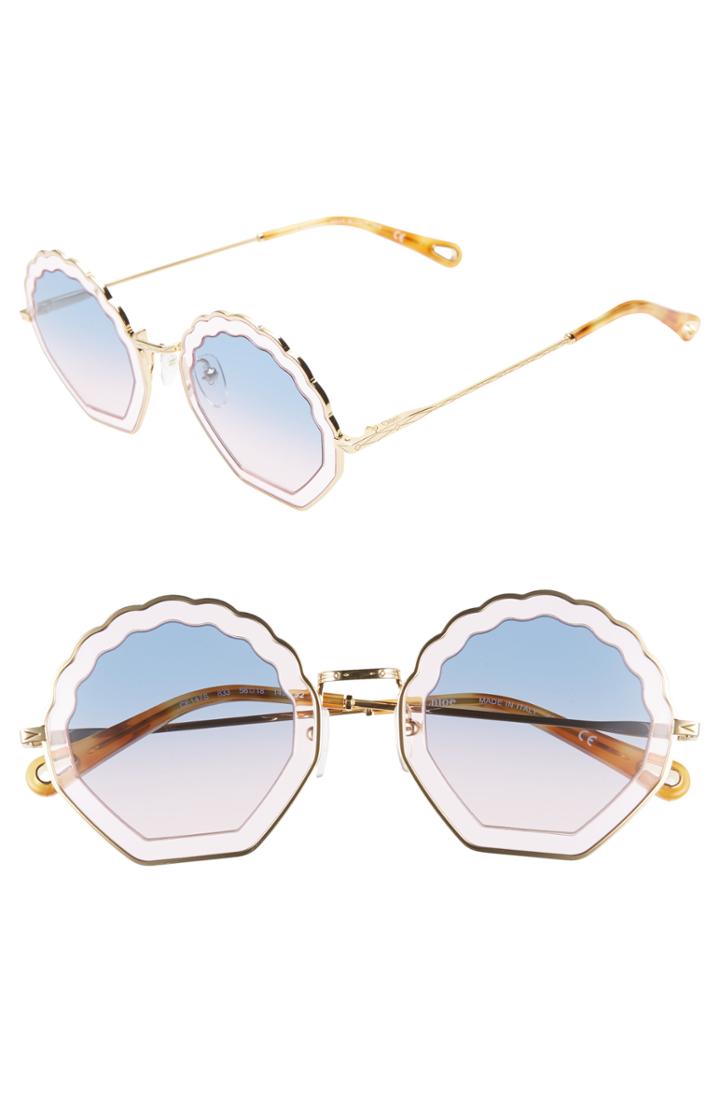 Women's Chloe Tally 56mm Scalloped Sunglasses - Gold/lt Pink/gradient Blue