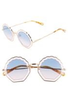 Women's Chloe Tally 56mm Scalloped Sunglasses - Gold/lt Pink/gradient Blue
