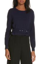 Women's Milly Belted Puff Sleeve Sweater - Blue