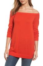 Women's Halogen Cotton Blend Off The Shoulder Sweater - Red